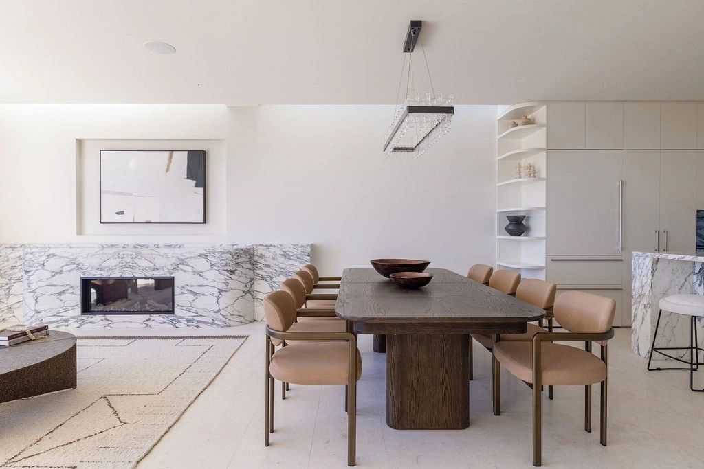 Dining room and marble fireplace at Carlotta Road