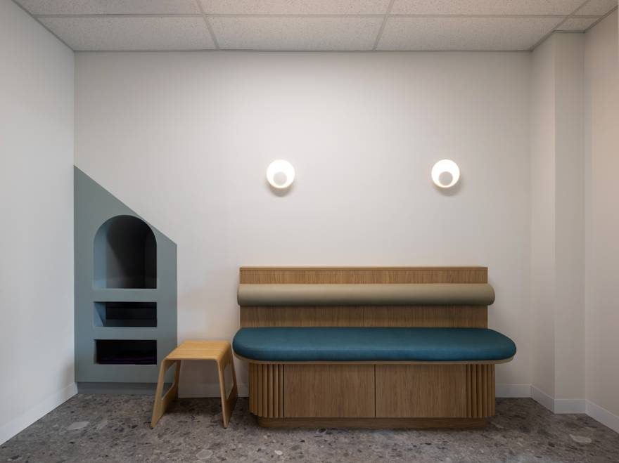 Waiting bench and pet nook at Nimble Vets