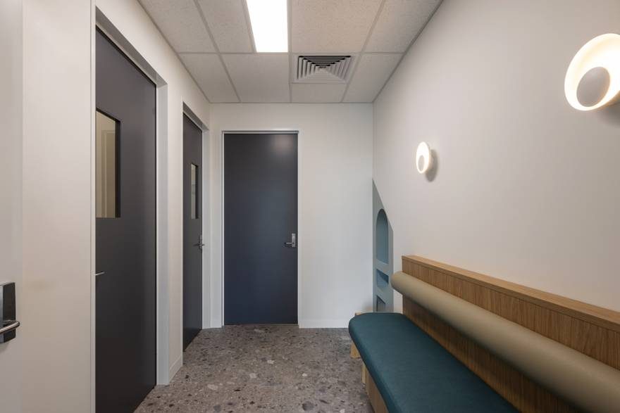 Corridor and terrazzo floor at Nimble Vets